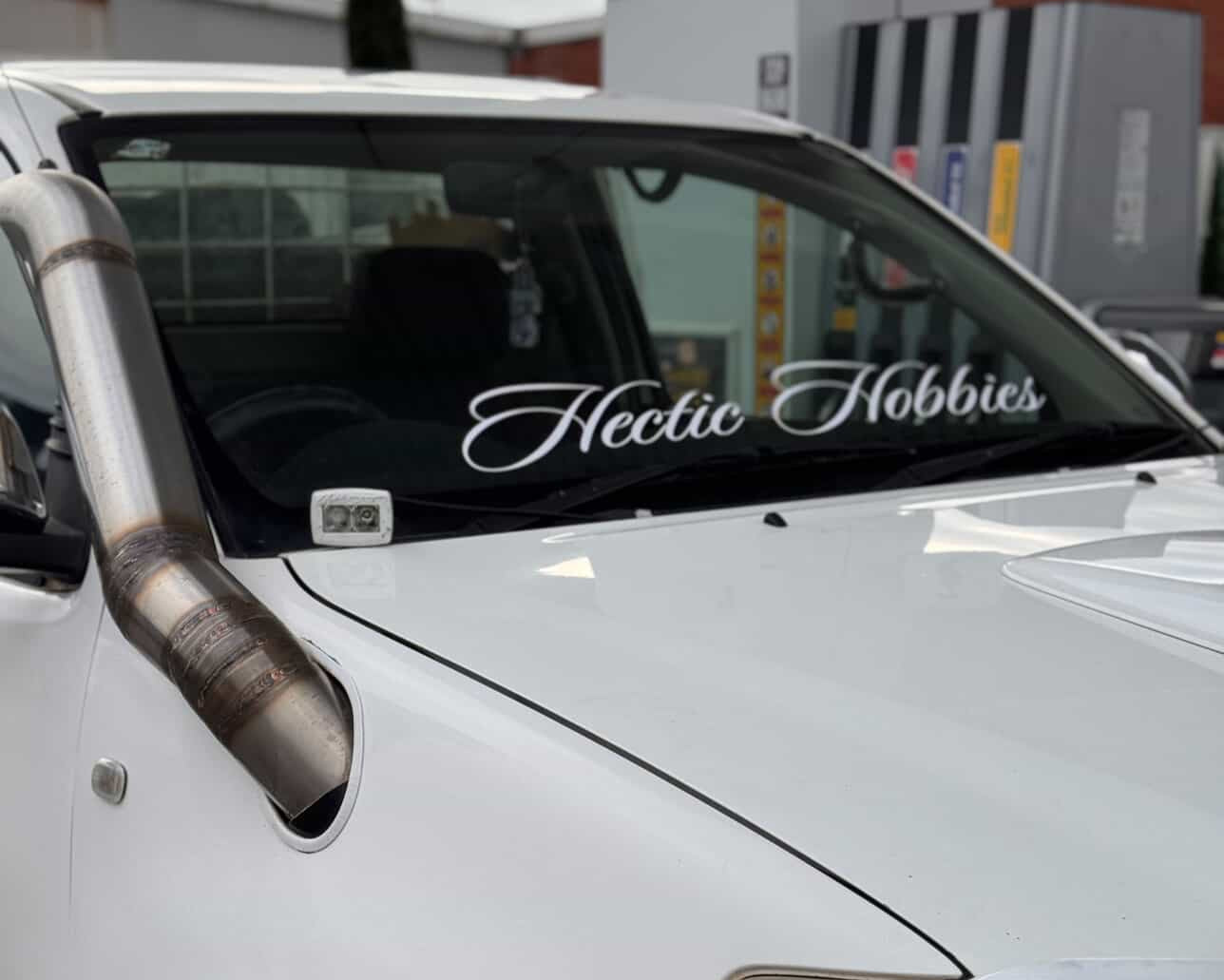 Hectic Hobbies Cursive Banner - White