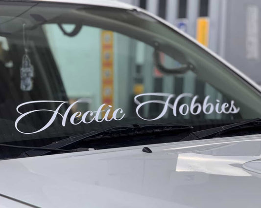 Hectic Hobbies Cursive Banner - White